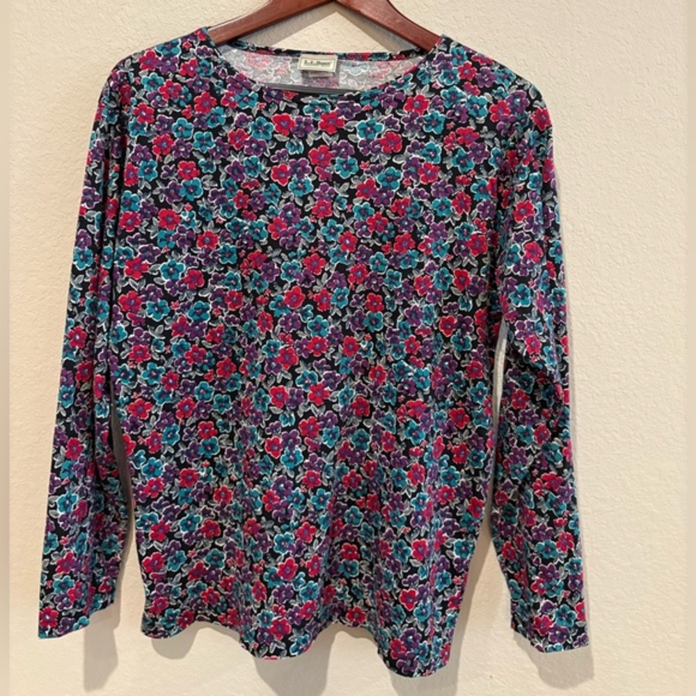 Vintage‎ L.L. Bean Made in USA Floral Print Cotton Long Sleeve Top Women’s Large